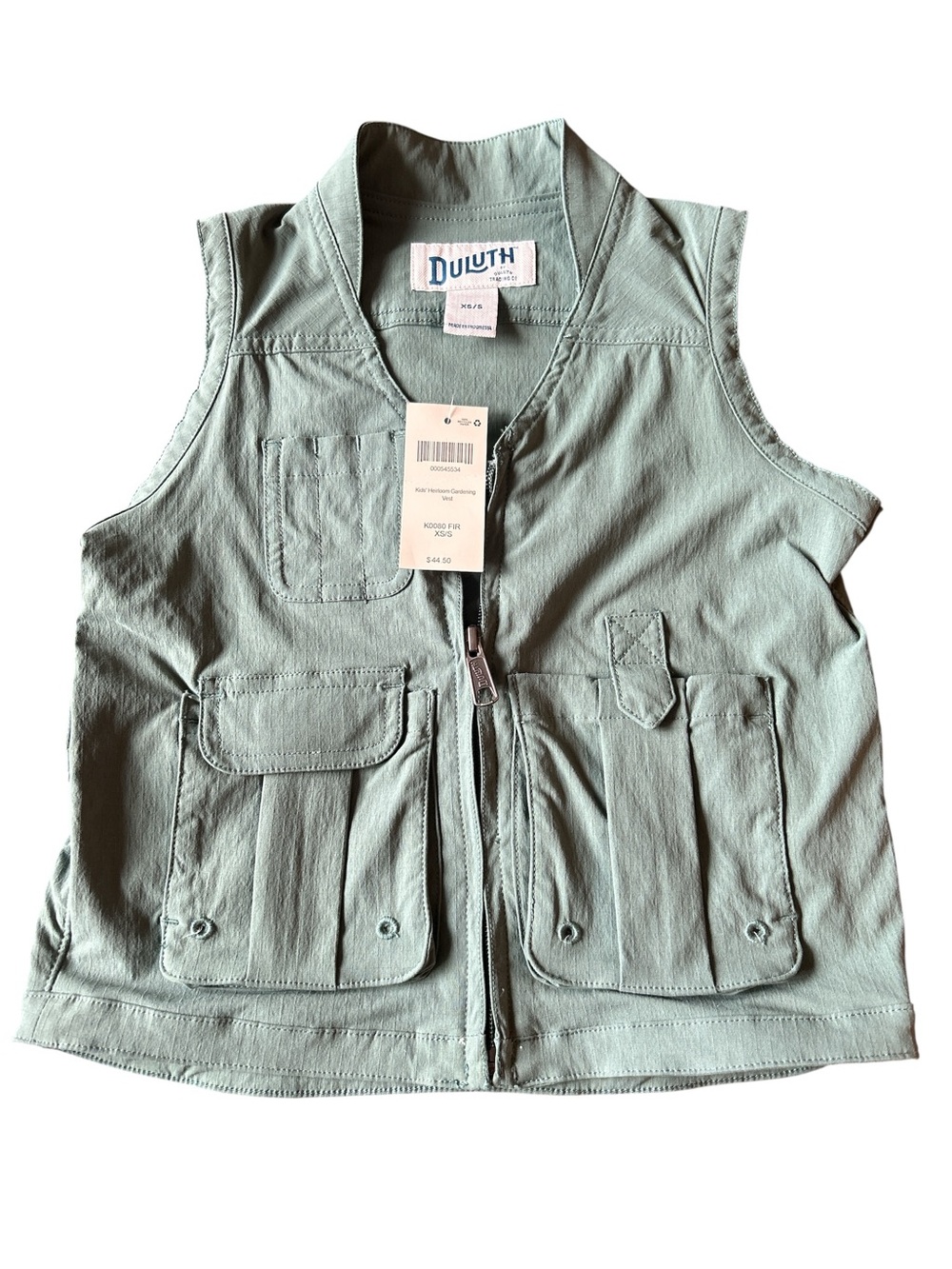 Duluth Trading Co Kids Heirloom Gardening Green Cargo Vest NWT